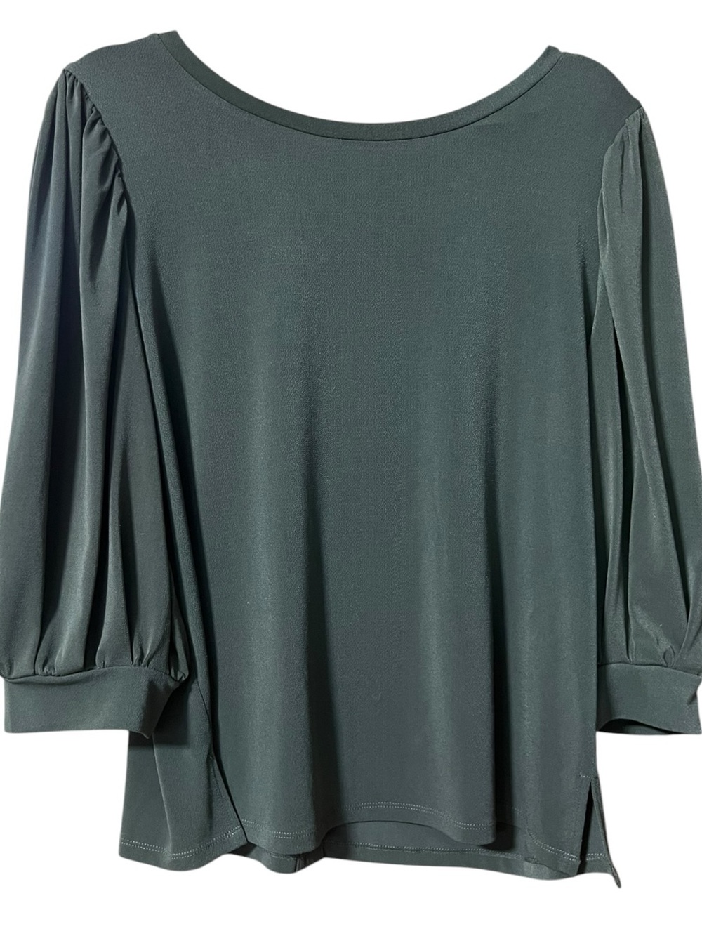 Womens 7th Avenue Dark Green Puff-Sleeve Top w/ Buttons in Back Size Large
